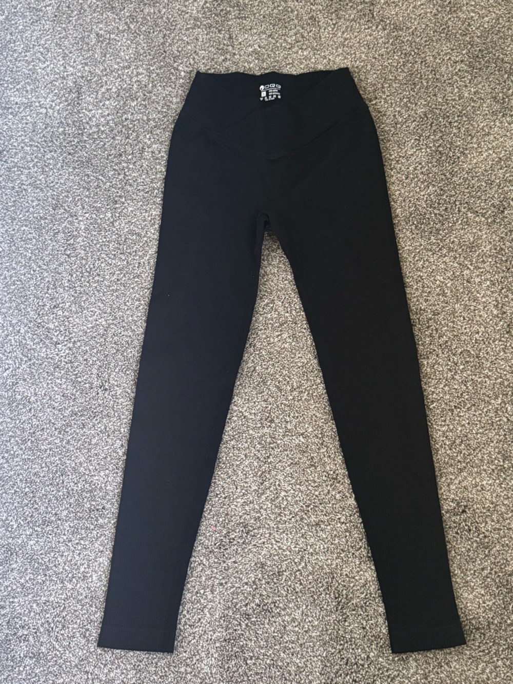 OQQ Women's Ribbed High Waisted Leggings, V-Cut, Black, Small